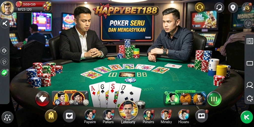 Tampilan gameplay seru dalam aplikasi poker HAPPYBET188.