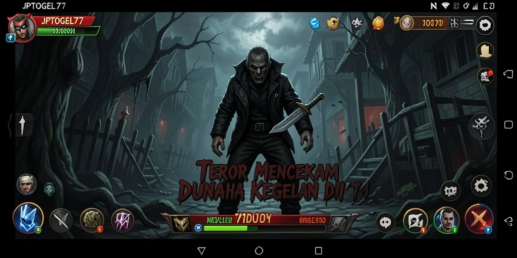 Tampilan gameplay mencekam di JPTOGEL77 dengan makhluk menyeramkan.