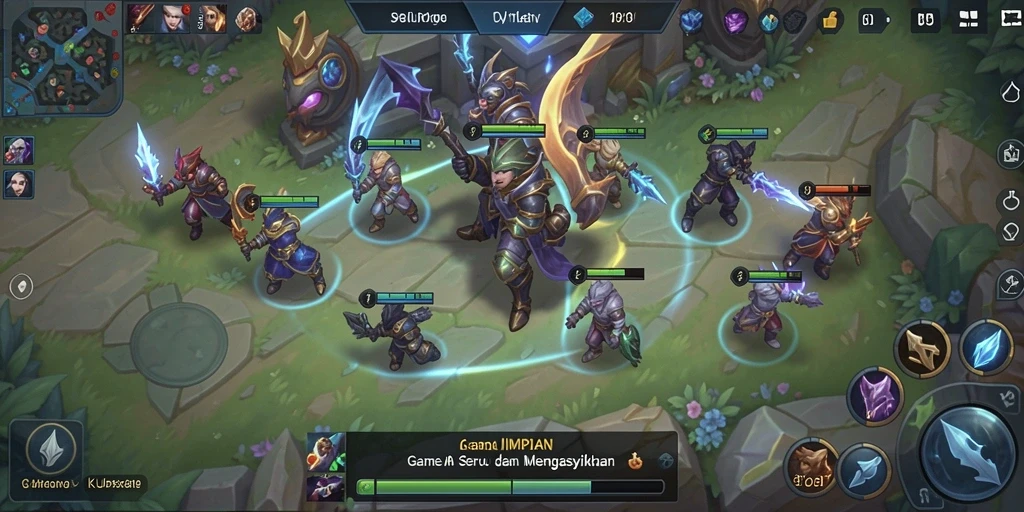 Tampilan gameplay seru dalam KLUBIMPIAN dengan aksi MOBA yang menegangkan.