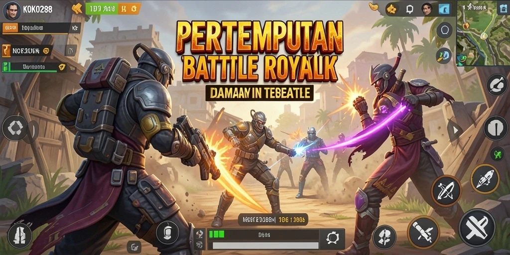 Tampilan utama KOKO288 menampilkan aksi seru Battle Royale di peta terbuka.