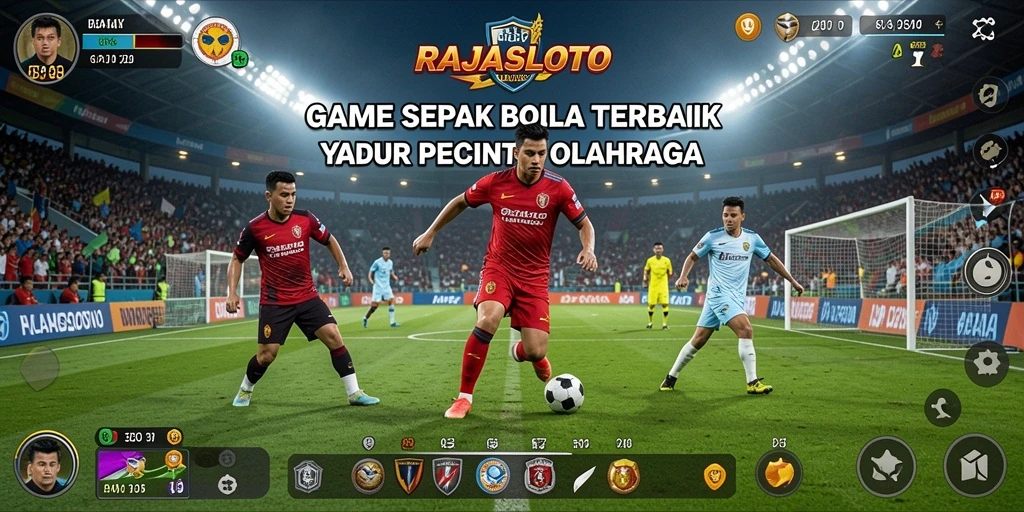 Tampilan gameplay RAJASLOTO dengan aksi sepak bola yang mendebarkan.